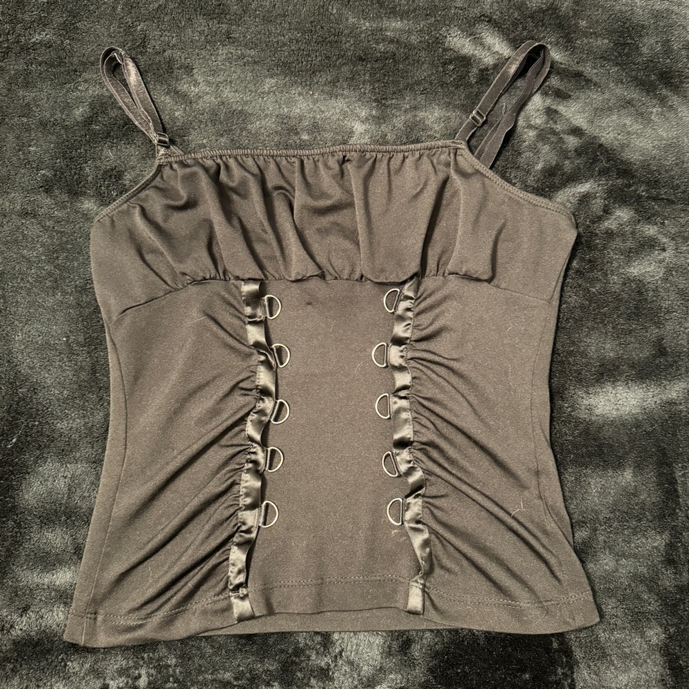 Vintage Y2K Hot Topic Morbid Threads Mall Goth Corset Lace Up Cami Top